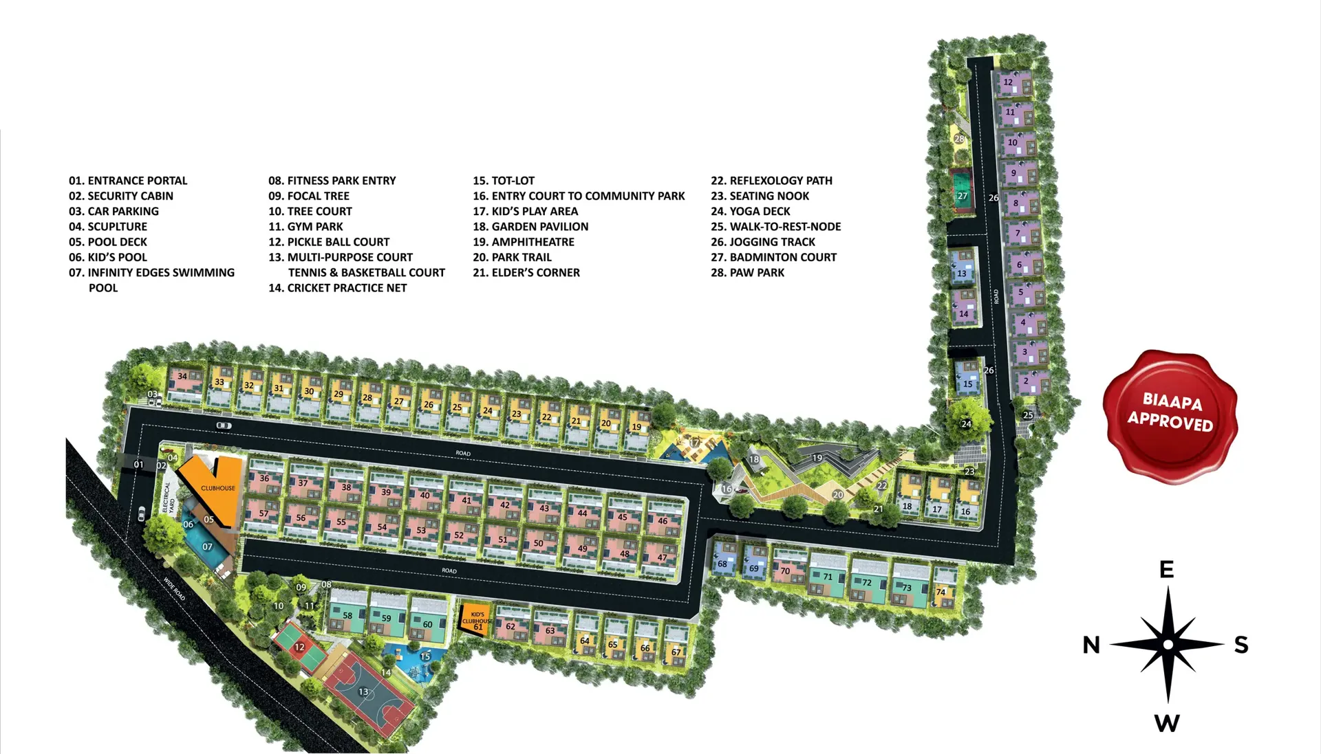 Konig Pearl County master plan with numbered amenities, BIAAPA approved